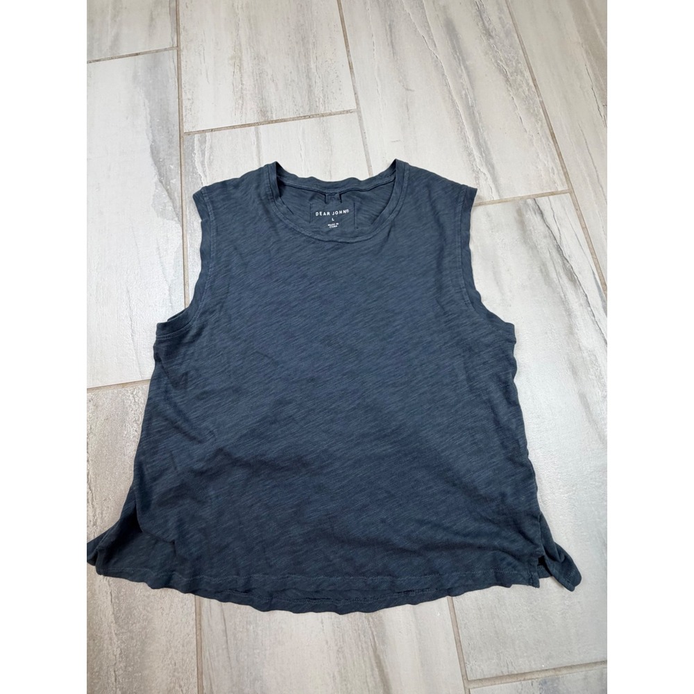 Dear John Womens Gray Blue Slub Knit Sleeveless Pleat Back TankTop Large DKN2148